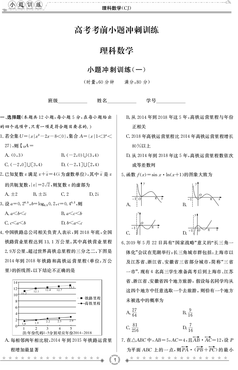 [理數]長(cháng)郡中學(xué)2020高考考前小題沖刺訓練